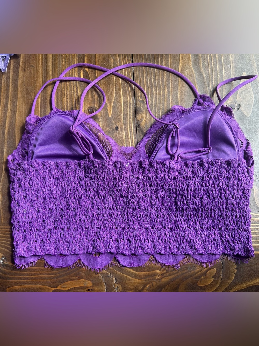 Zenana Outfitters Purple Lace Bralette with Scalloped Hem - Picture 2 of 3